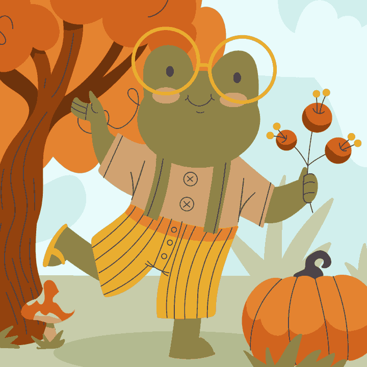 Cute Frog with Pumpkin