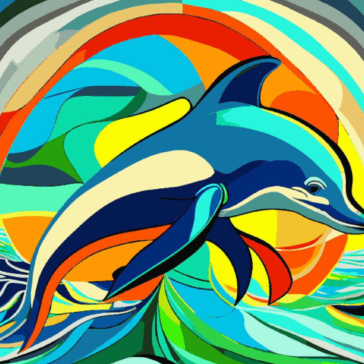 Dolphin with Colourful Strokes