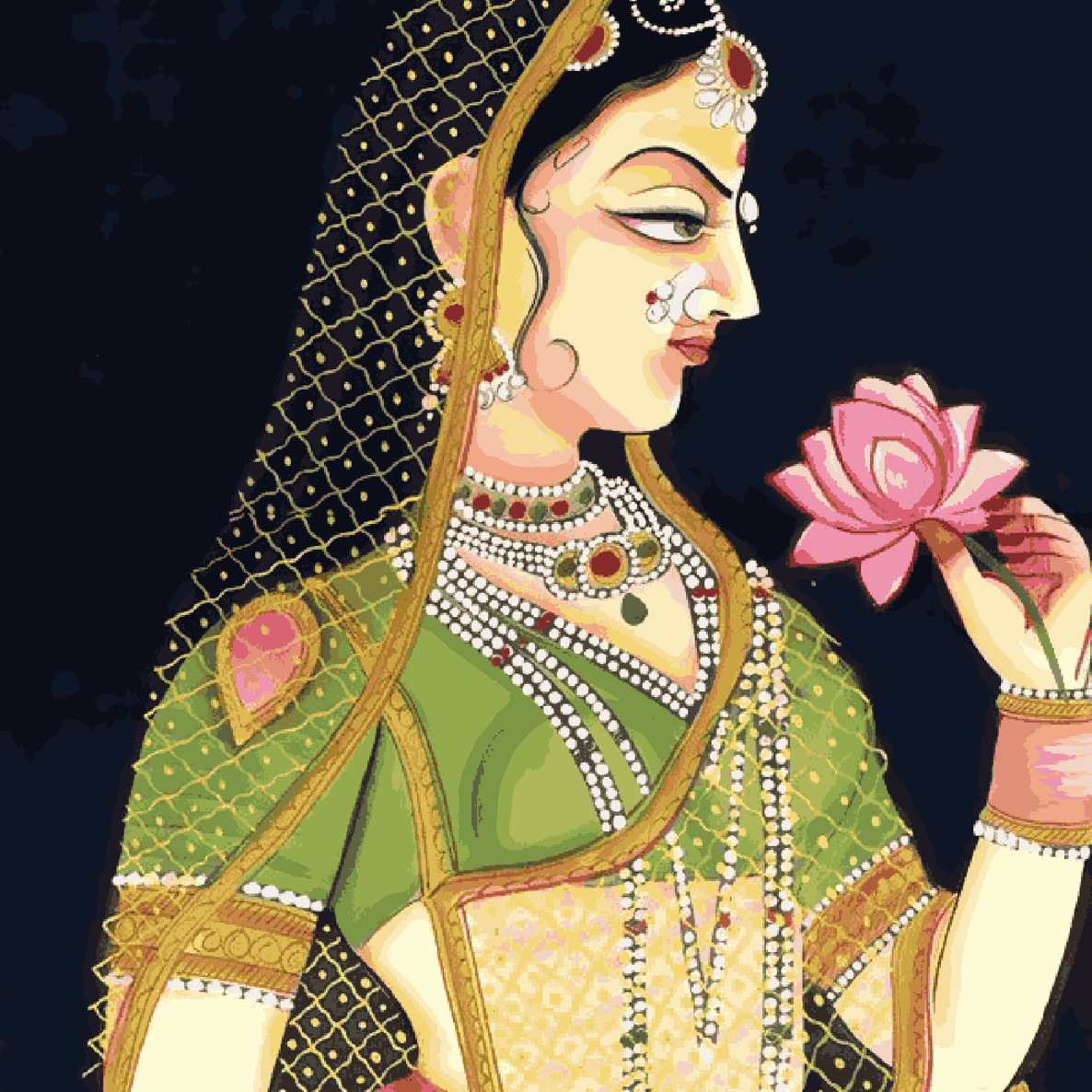 Elegant Mughal Art Painting