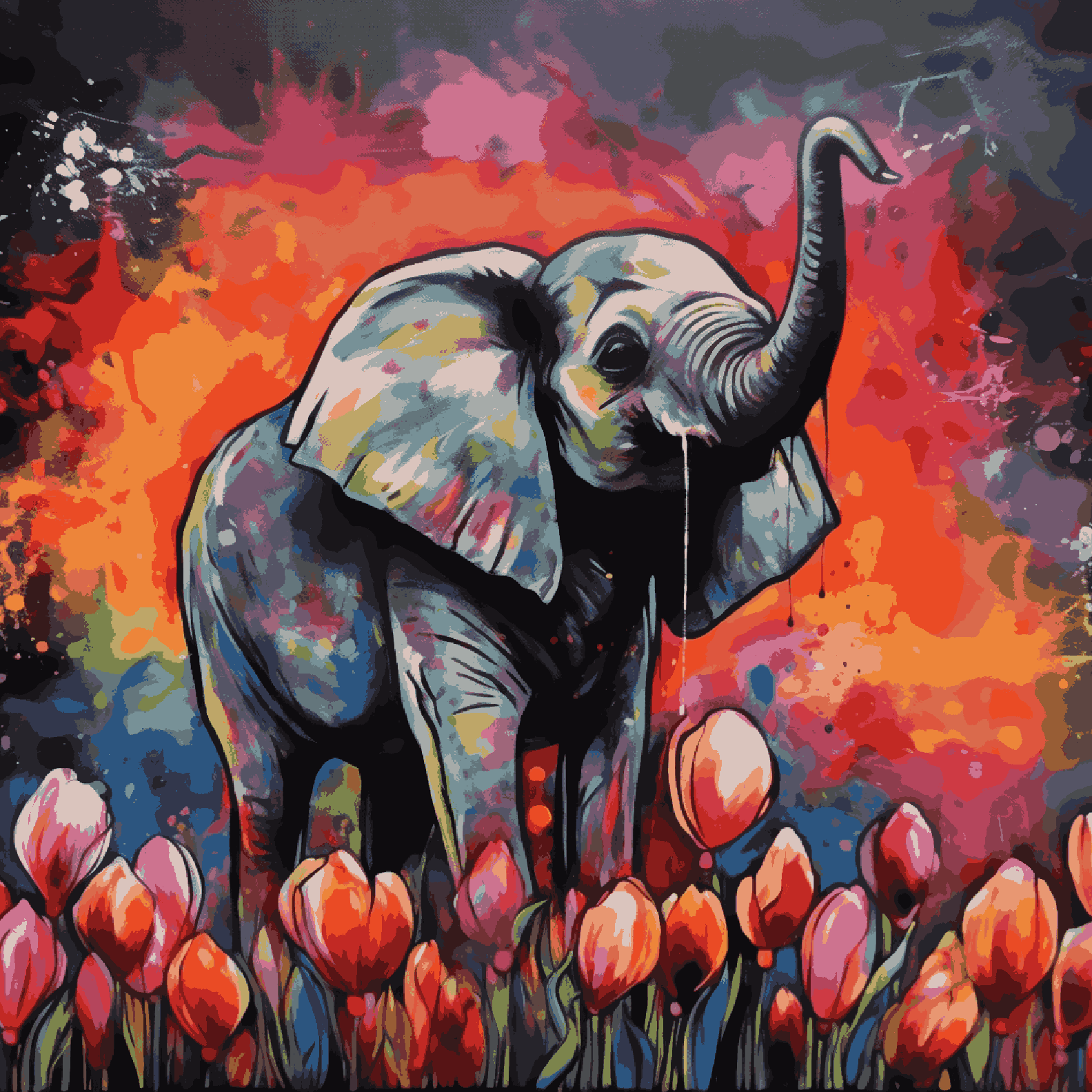 Elephant and Tulips