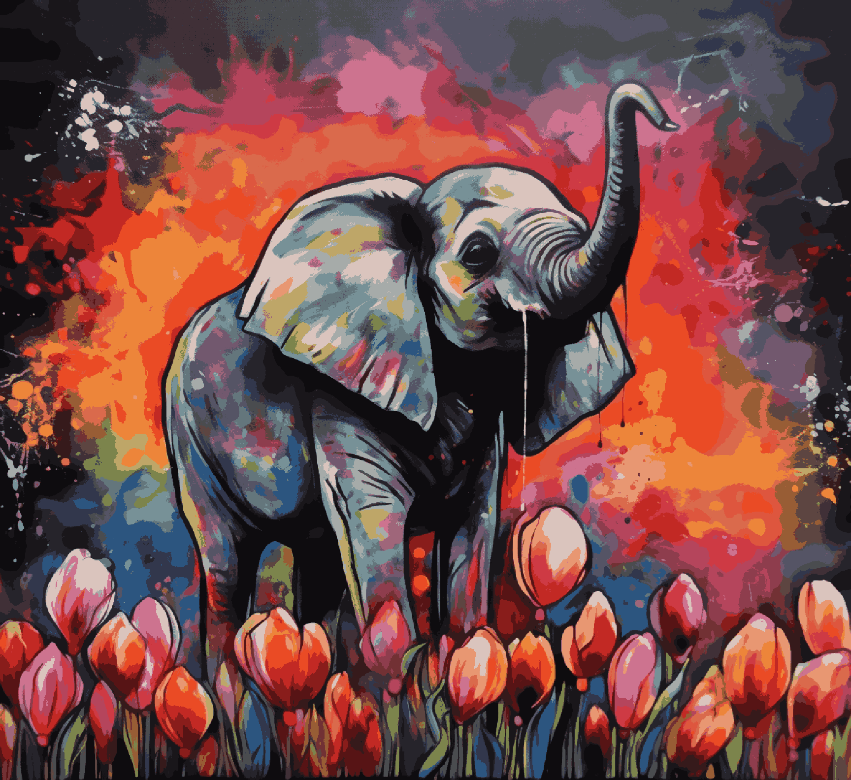 Elephant and Tulips