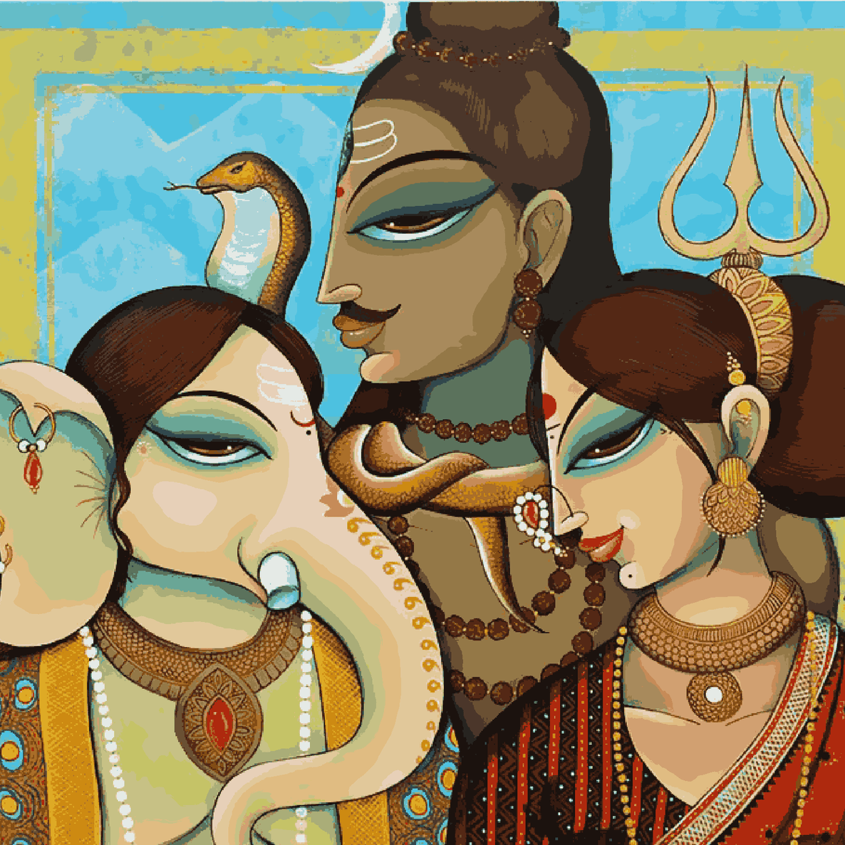 Ganesha Family Shiva Parvati Indian Art