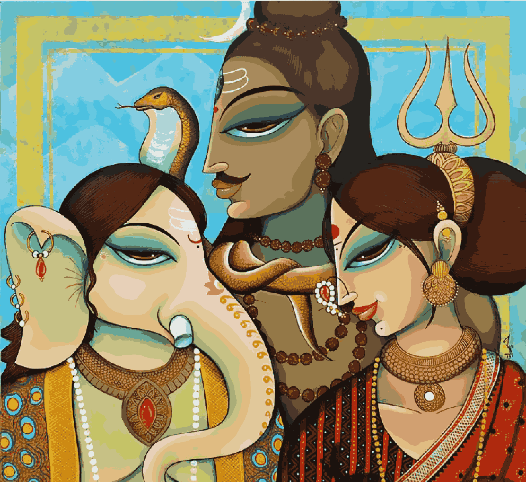 Ganesha Family Shiva Parvati Indian Art