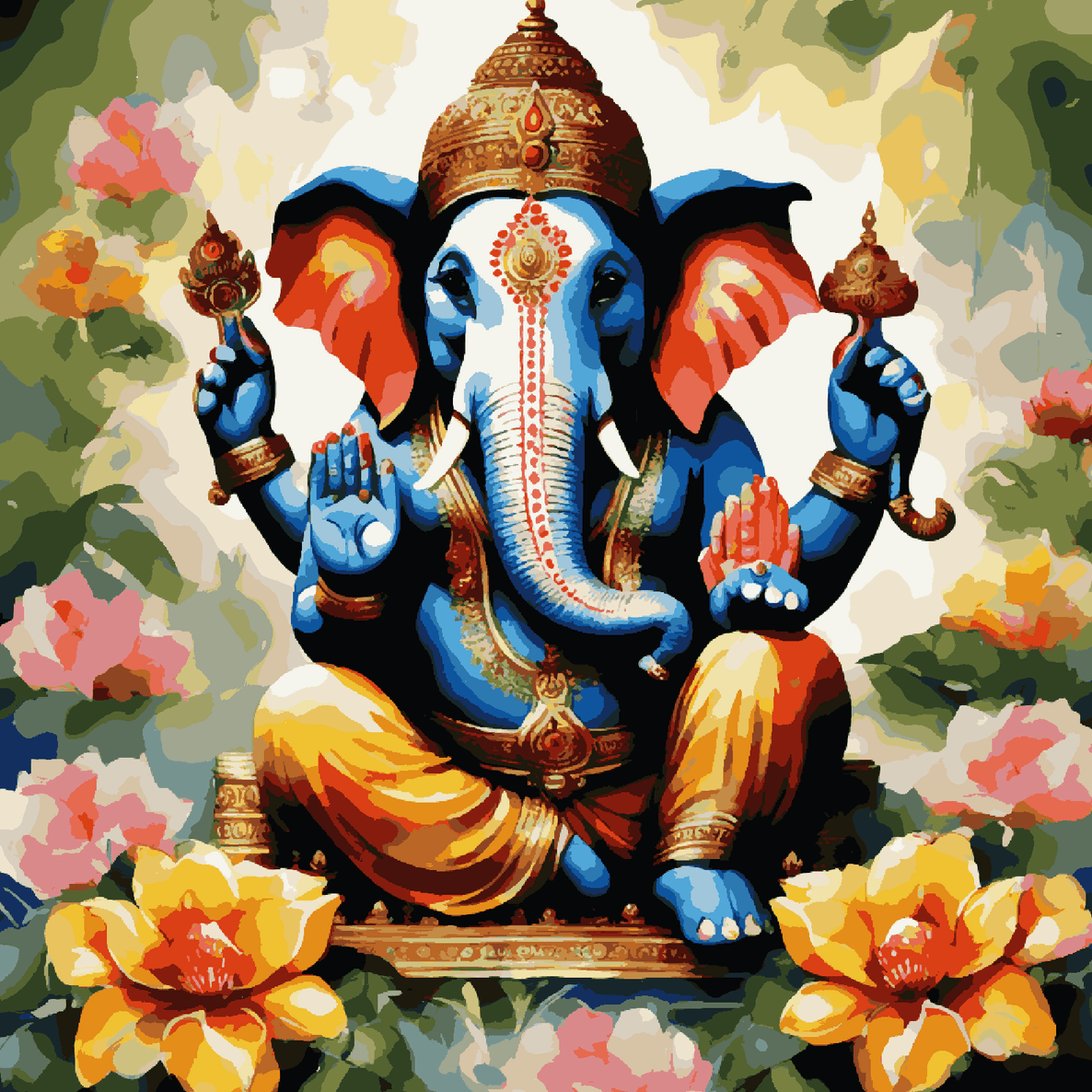 Ganesha Sitting in between Flowers