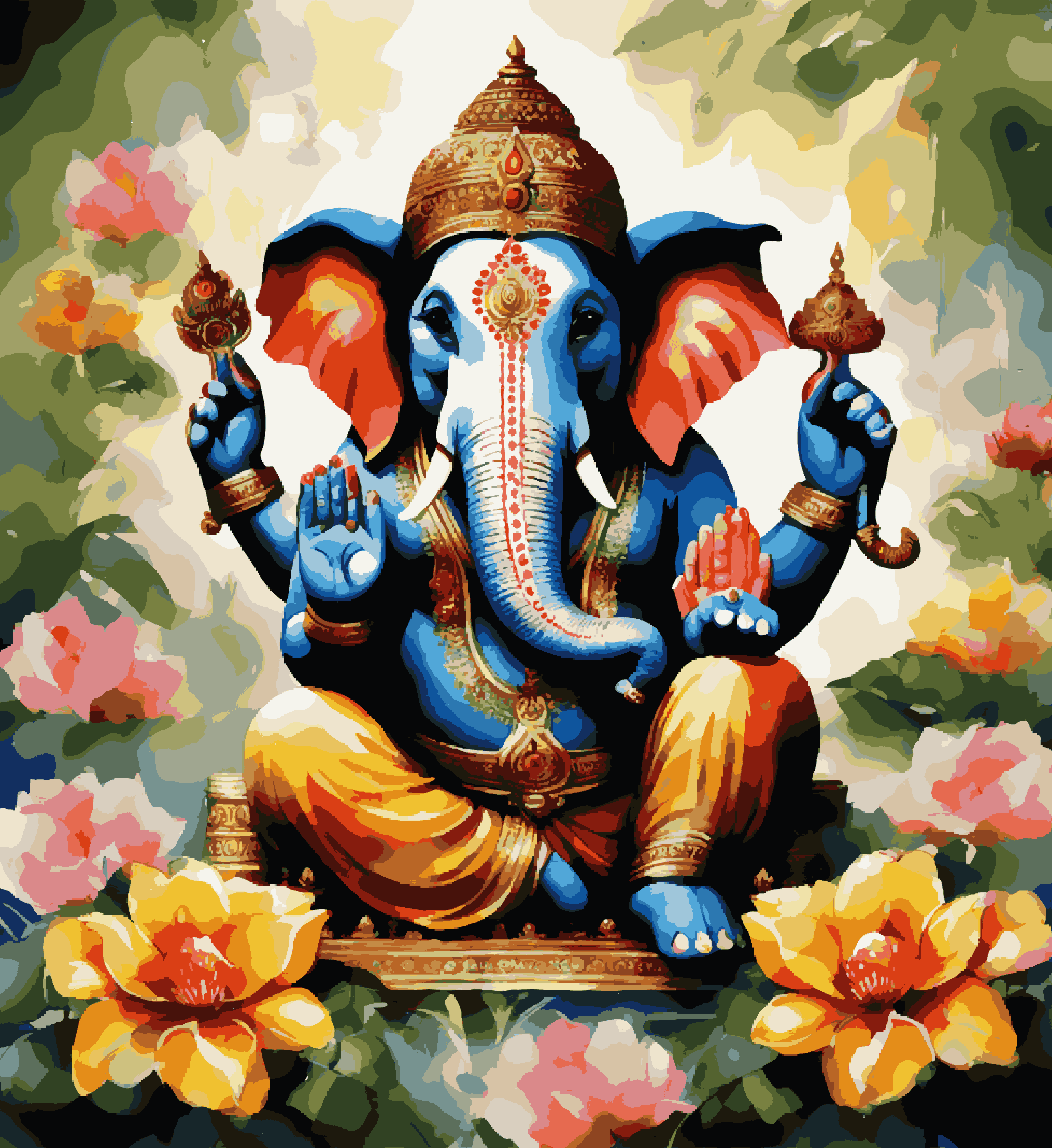 Ganesha Sitting in between Flowers