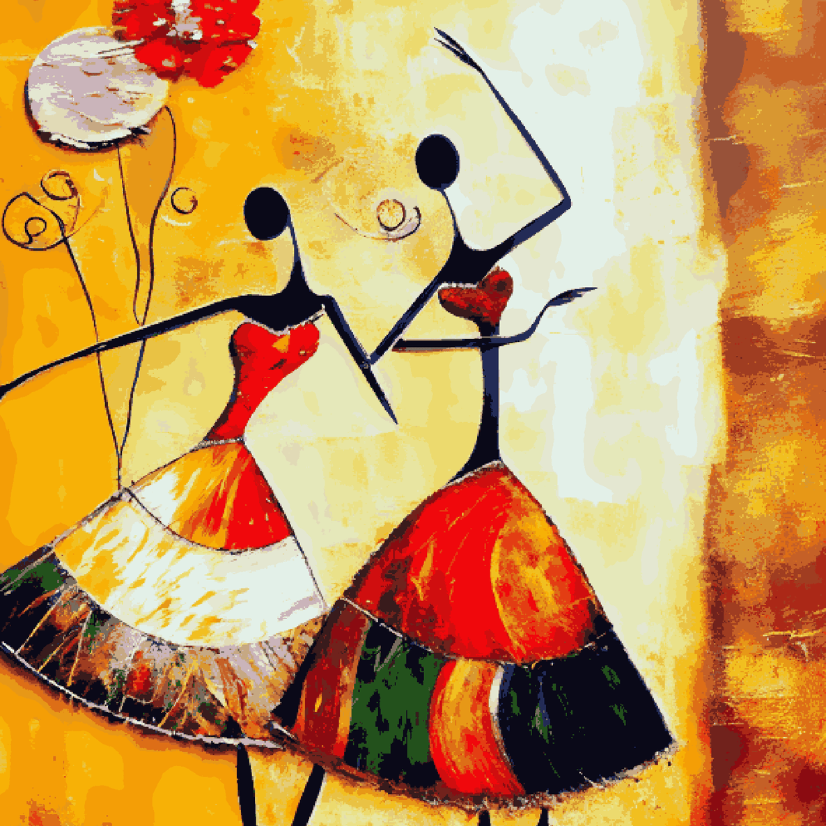 Girl Dancing Abstract Art Golden Paint Strokes