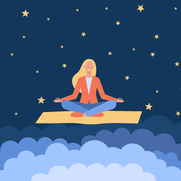 Girl Meditating on Clouds