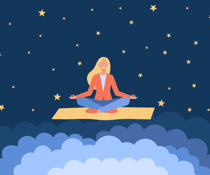 Girl Meditating on Clouds