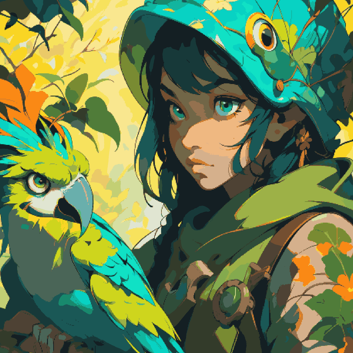 Green Girl with Parrot