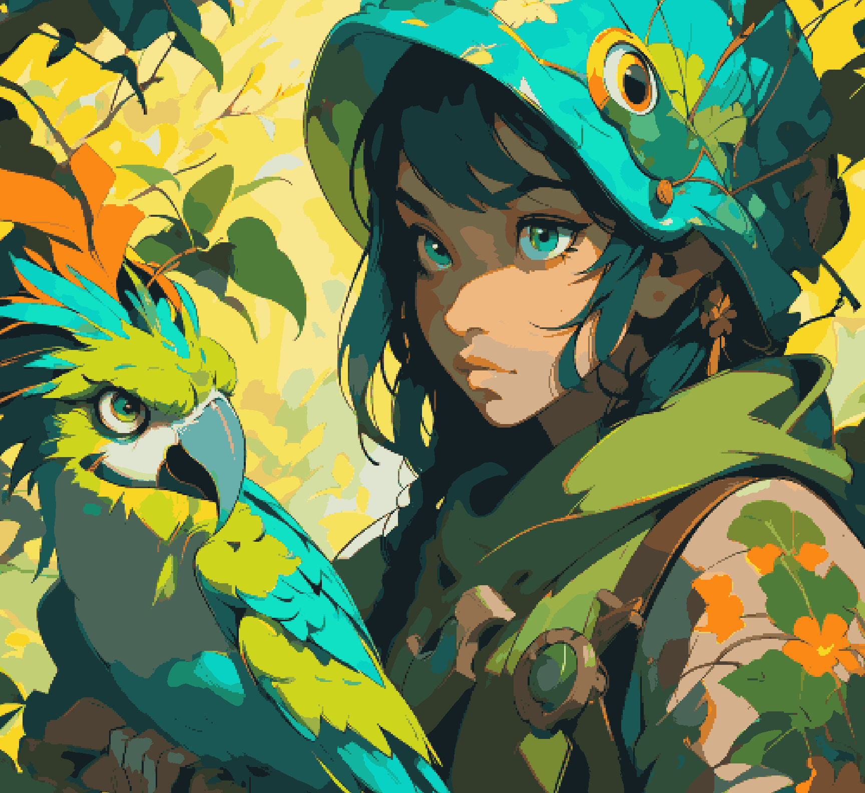 Green Girl with Parrot