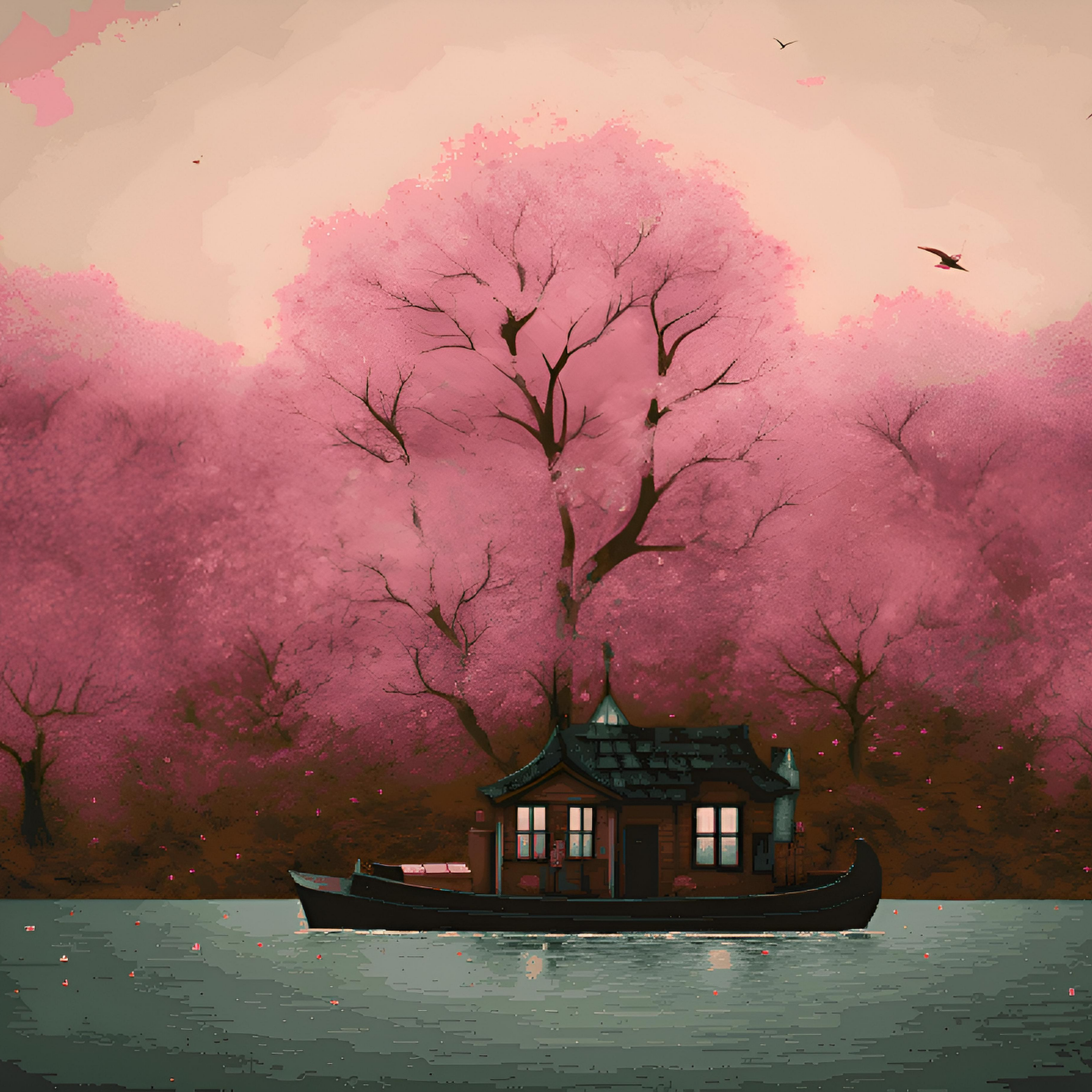 House Boat Pink Trees