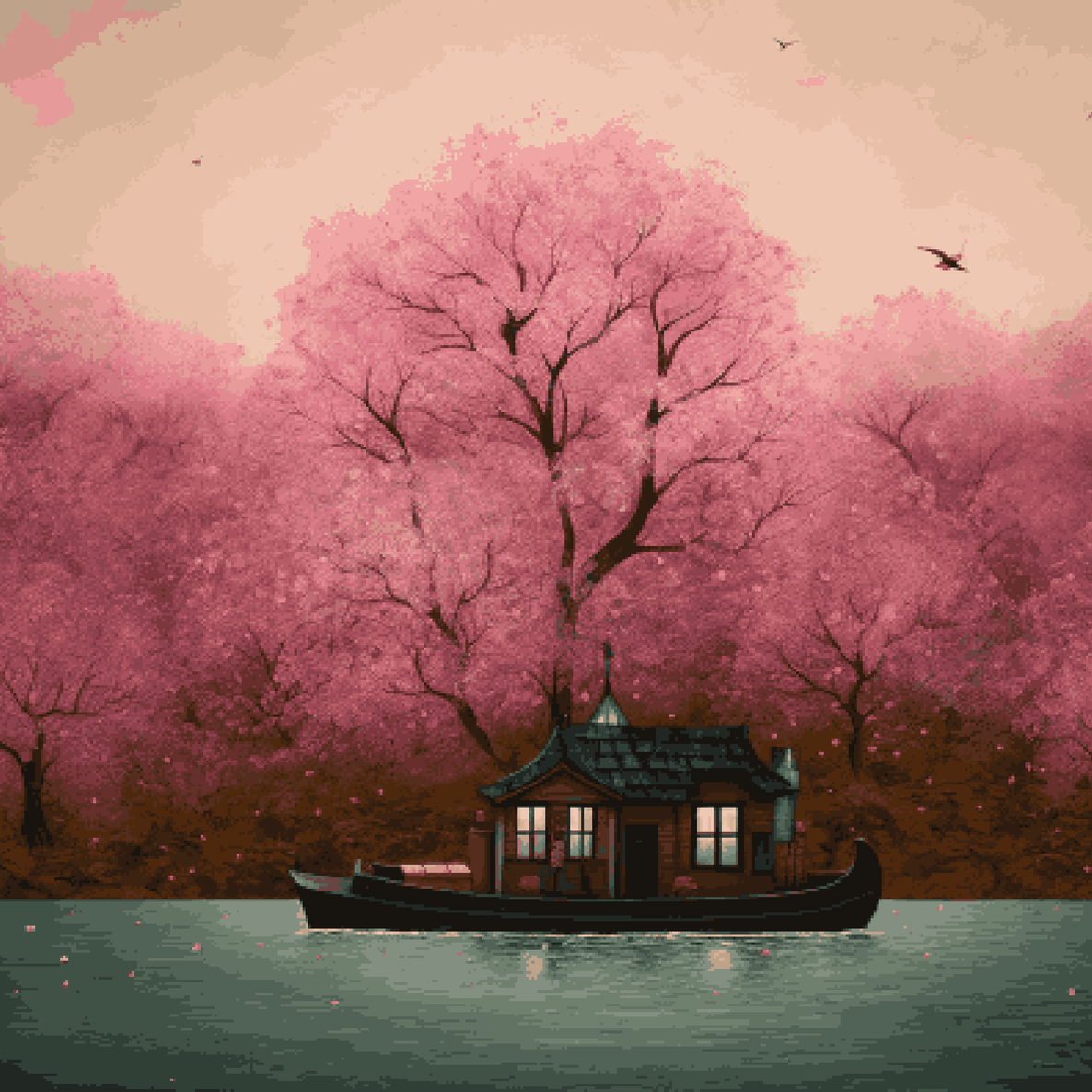 House Boat Pink Trees
