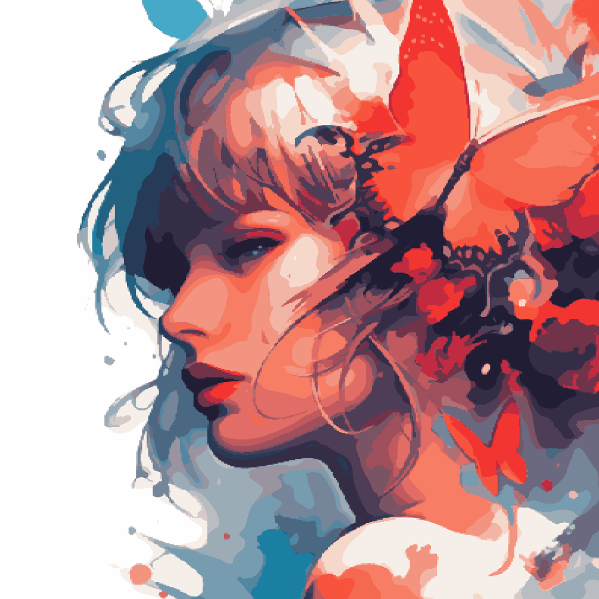 Lady in Orange with Butterflies