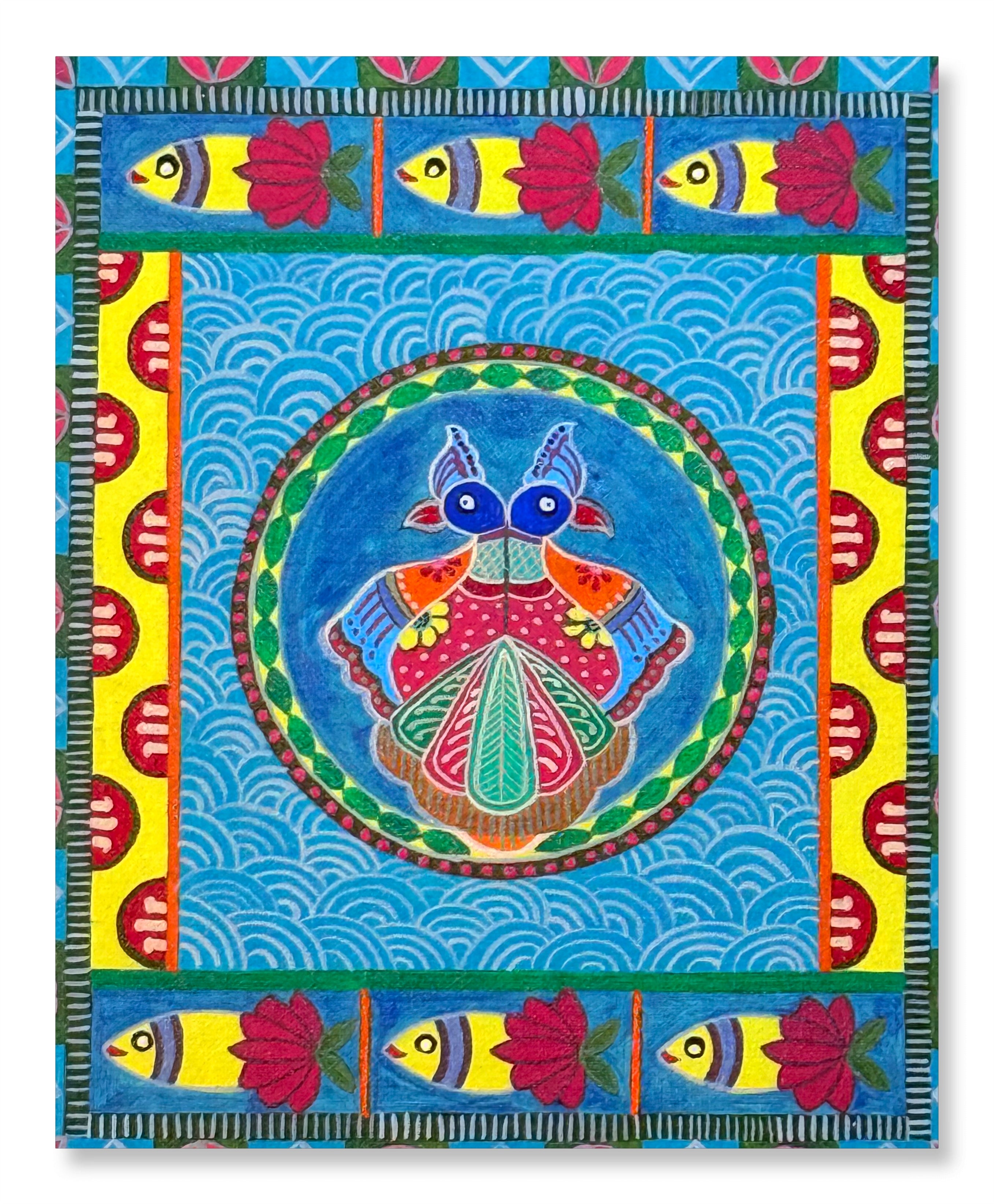 Madhubani - Peacock and Fish