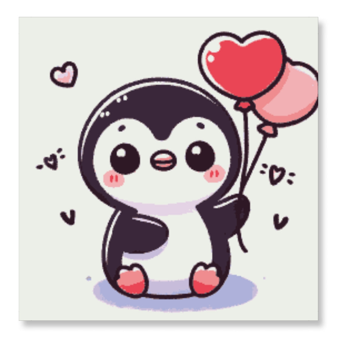 Penguin with Heart Balloons - Valentine Special