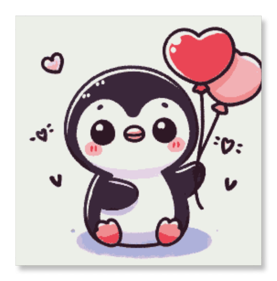 Penguin with Heart Balloons - Valentine Special