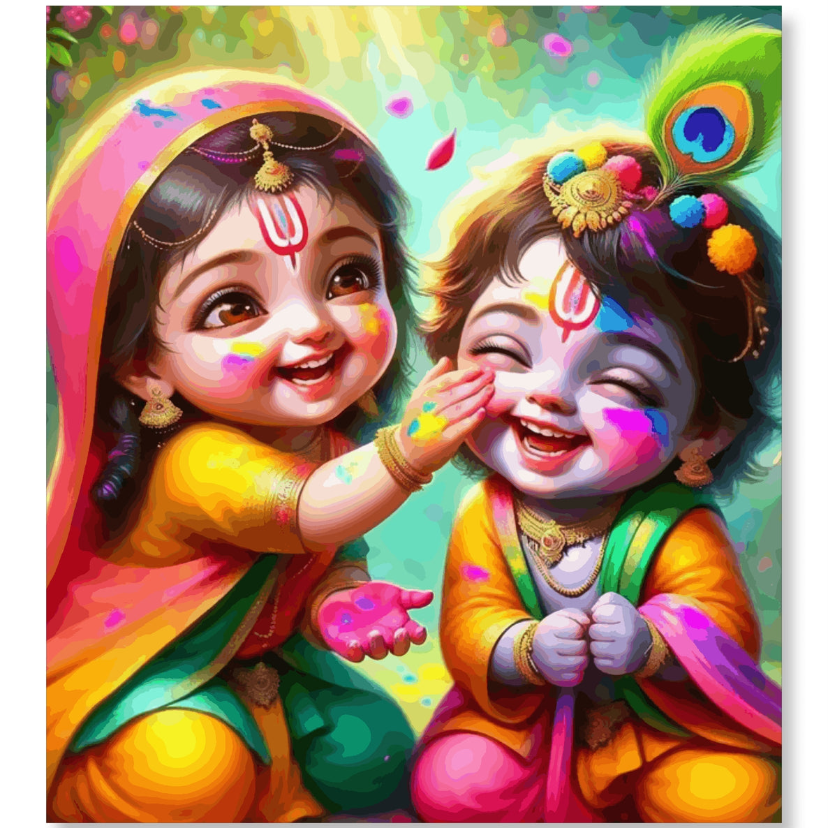 Divine Childhood: Radha Krishna in Holi Colors