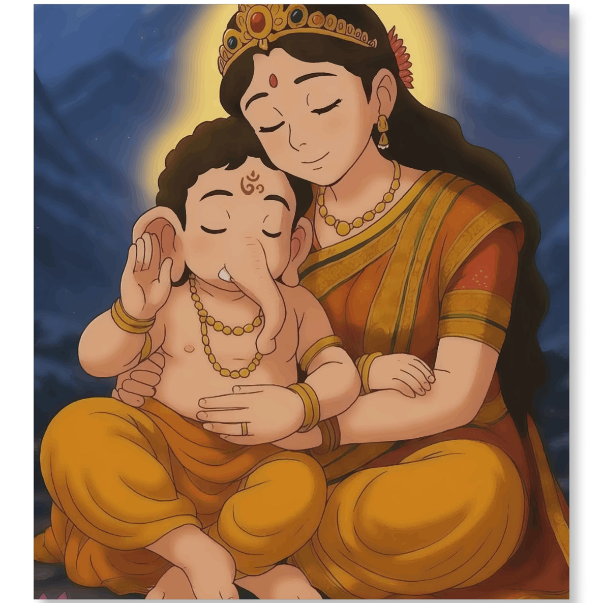 Baby Ganesha with Maa Parvati - Ghibli Edition