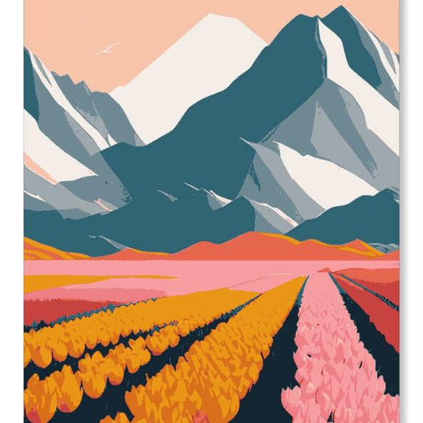 Stylized Mountains and Flower Fields