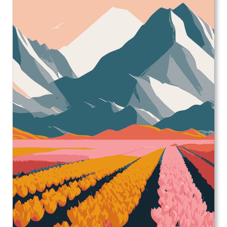 Stylized Mountains and Flower Fields