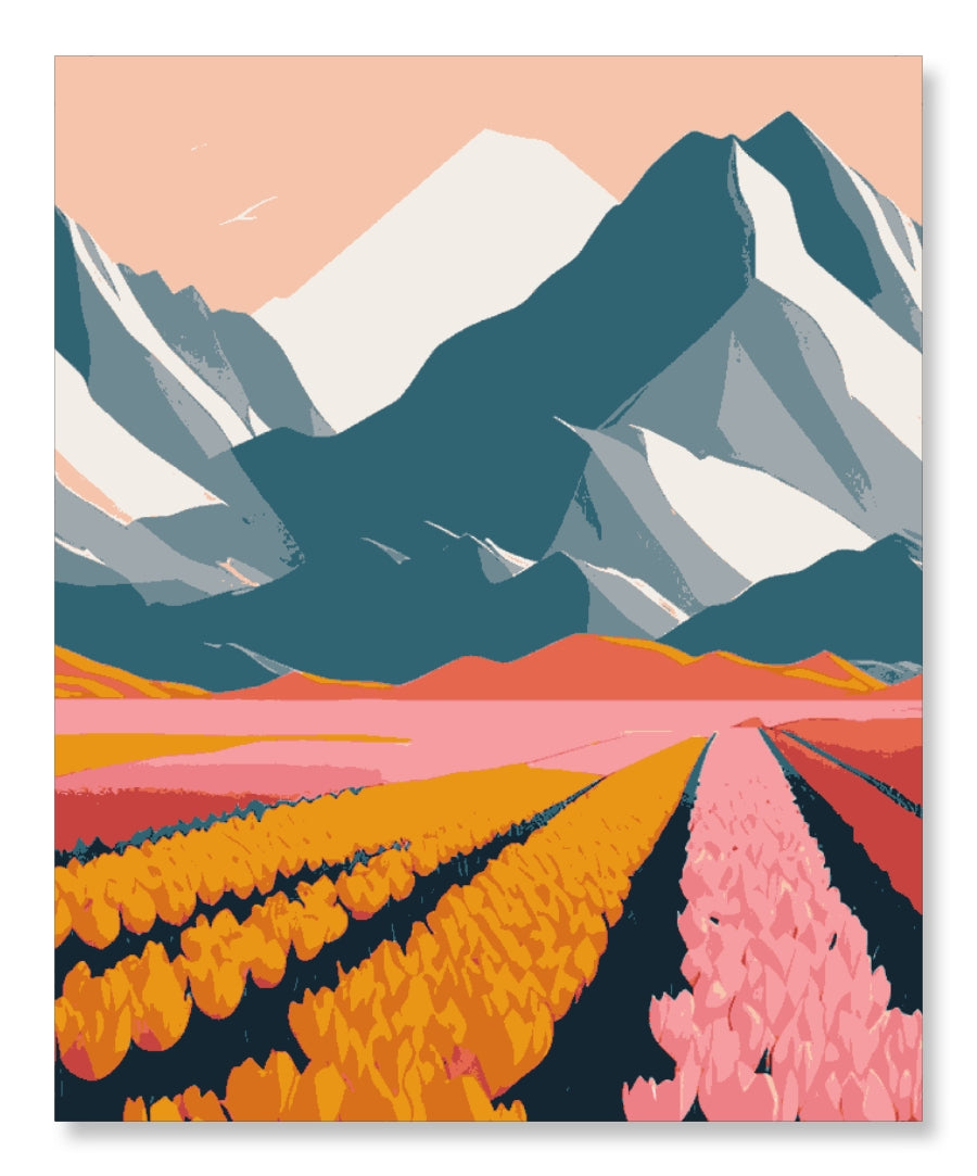 Stylized Mountains and Flower Fields