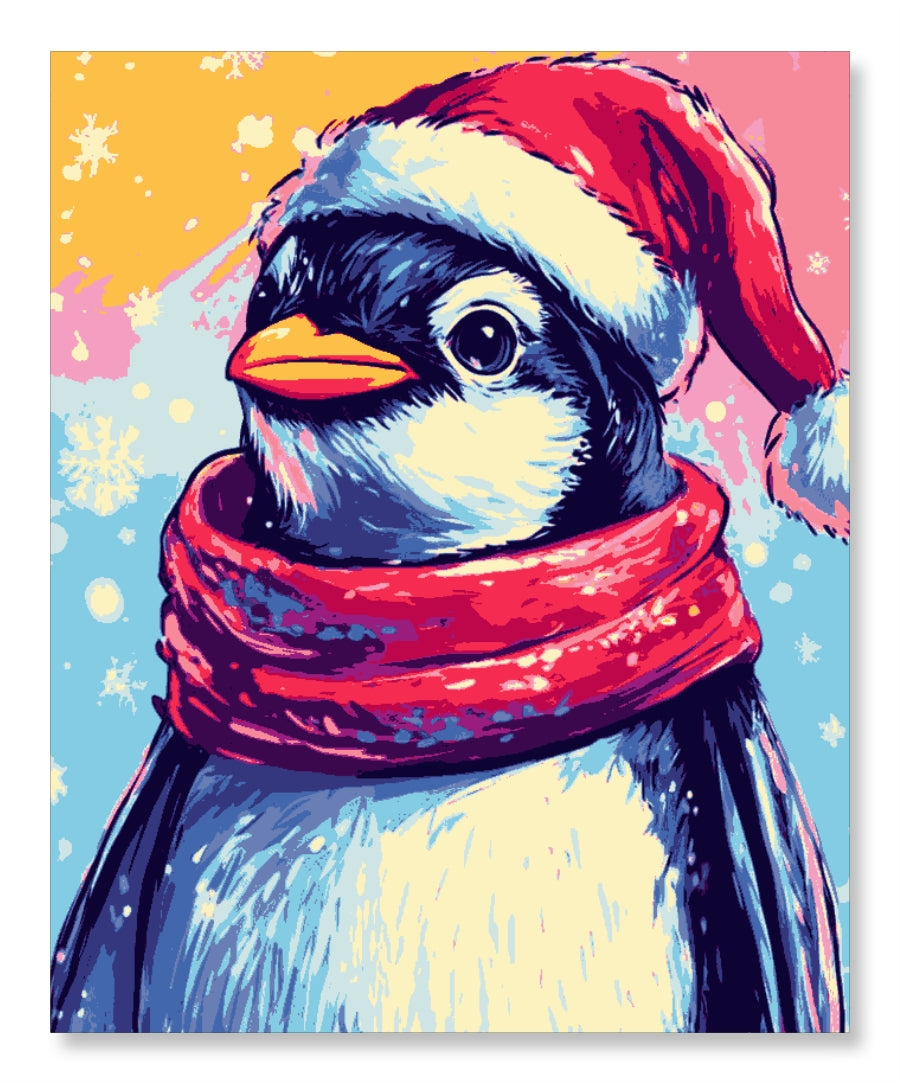 Festive Penguin with Santa Hat