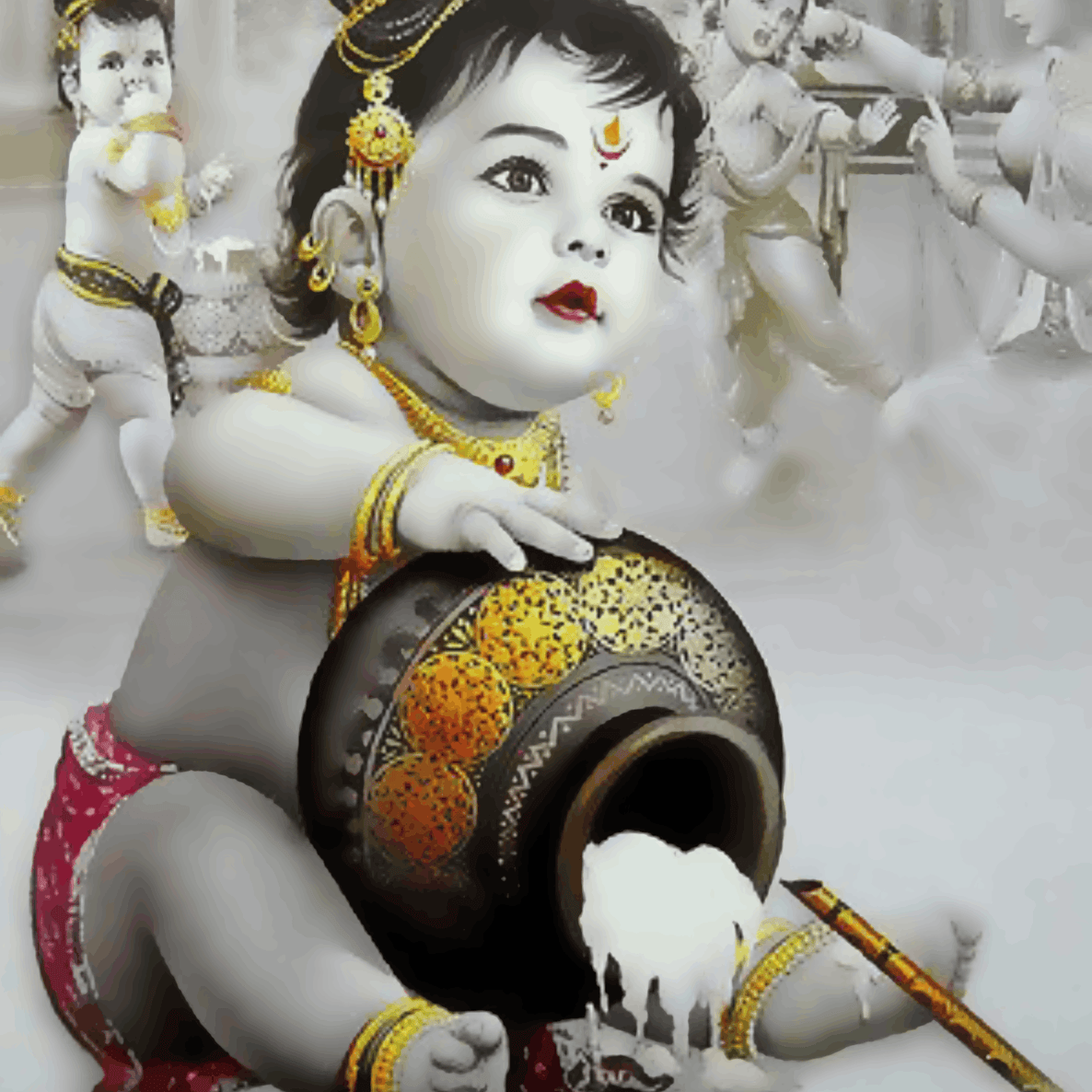 Monochrome Krishna with golden details - Janmasthami