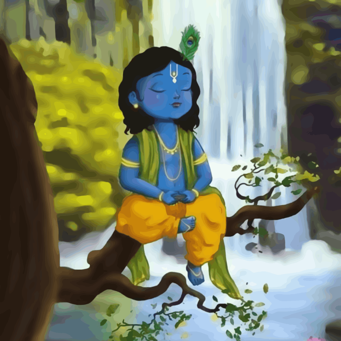 Little Krishna sitting on branch - Janmasthami