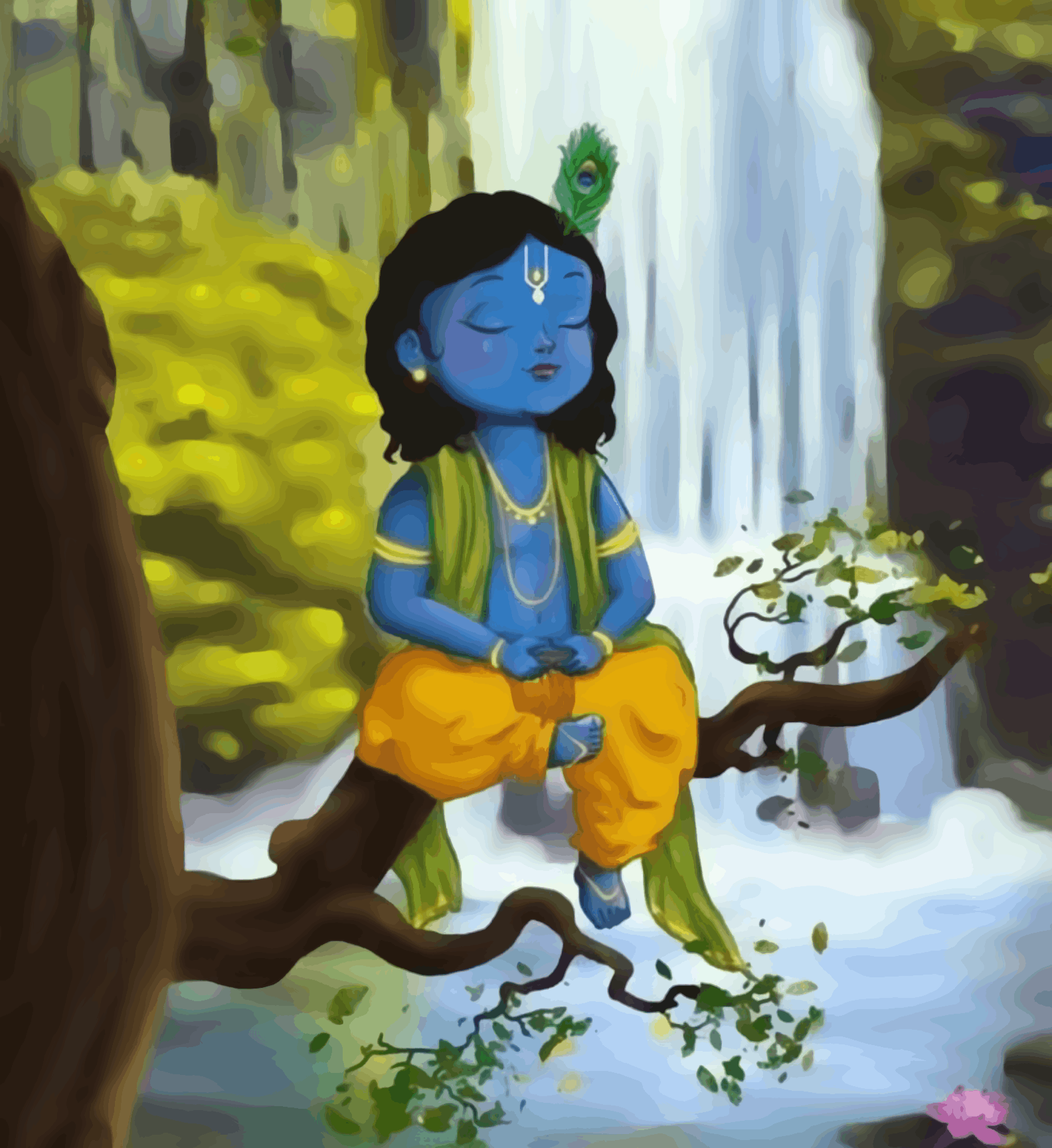 Little Krishna sitting on branch - Janmasthami