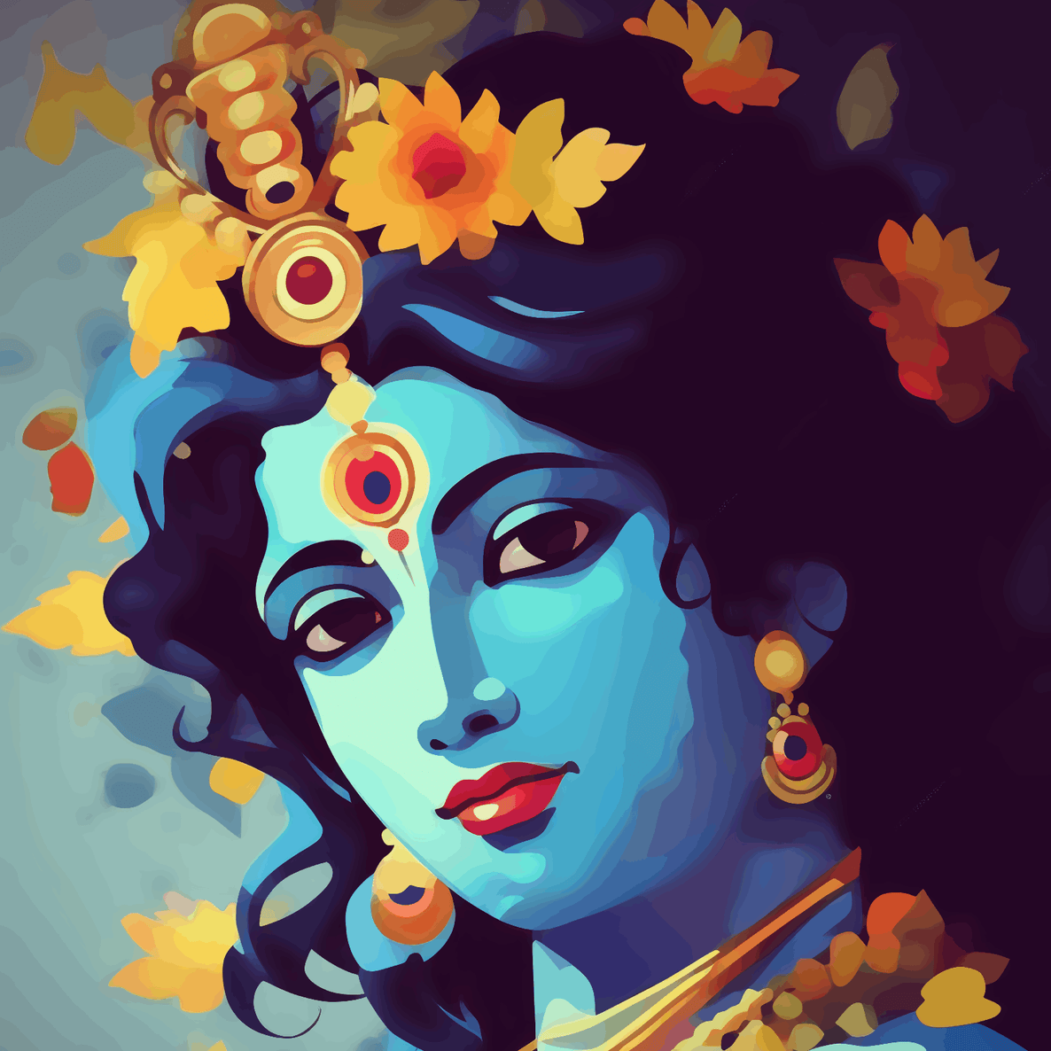 Shree Krishna with flowers in hair - Janmasthami