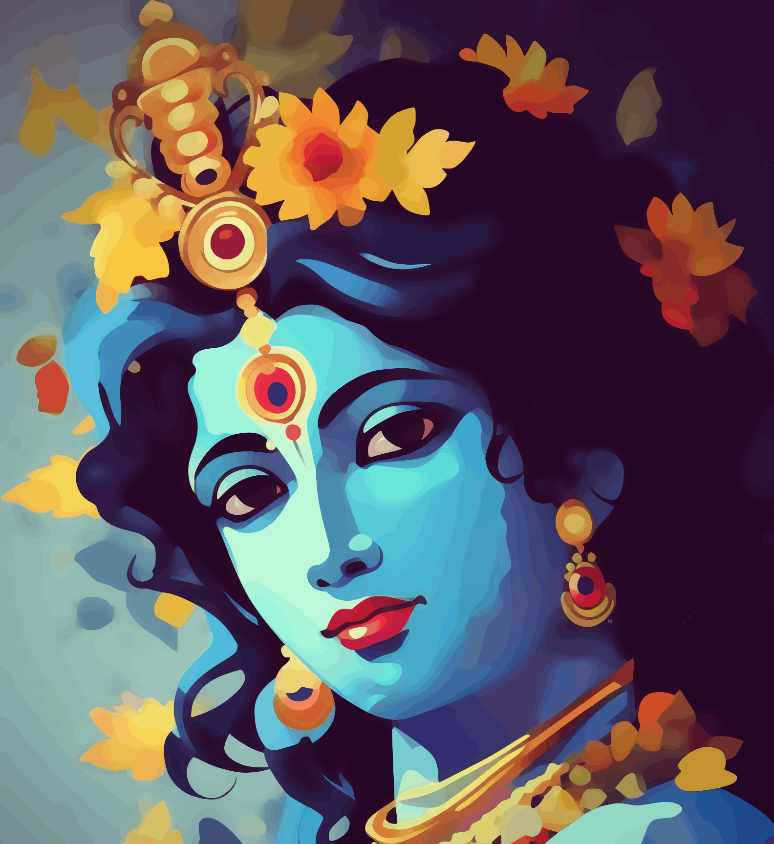 Shree Krishna with flowers in hair - Janmasthami