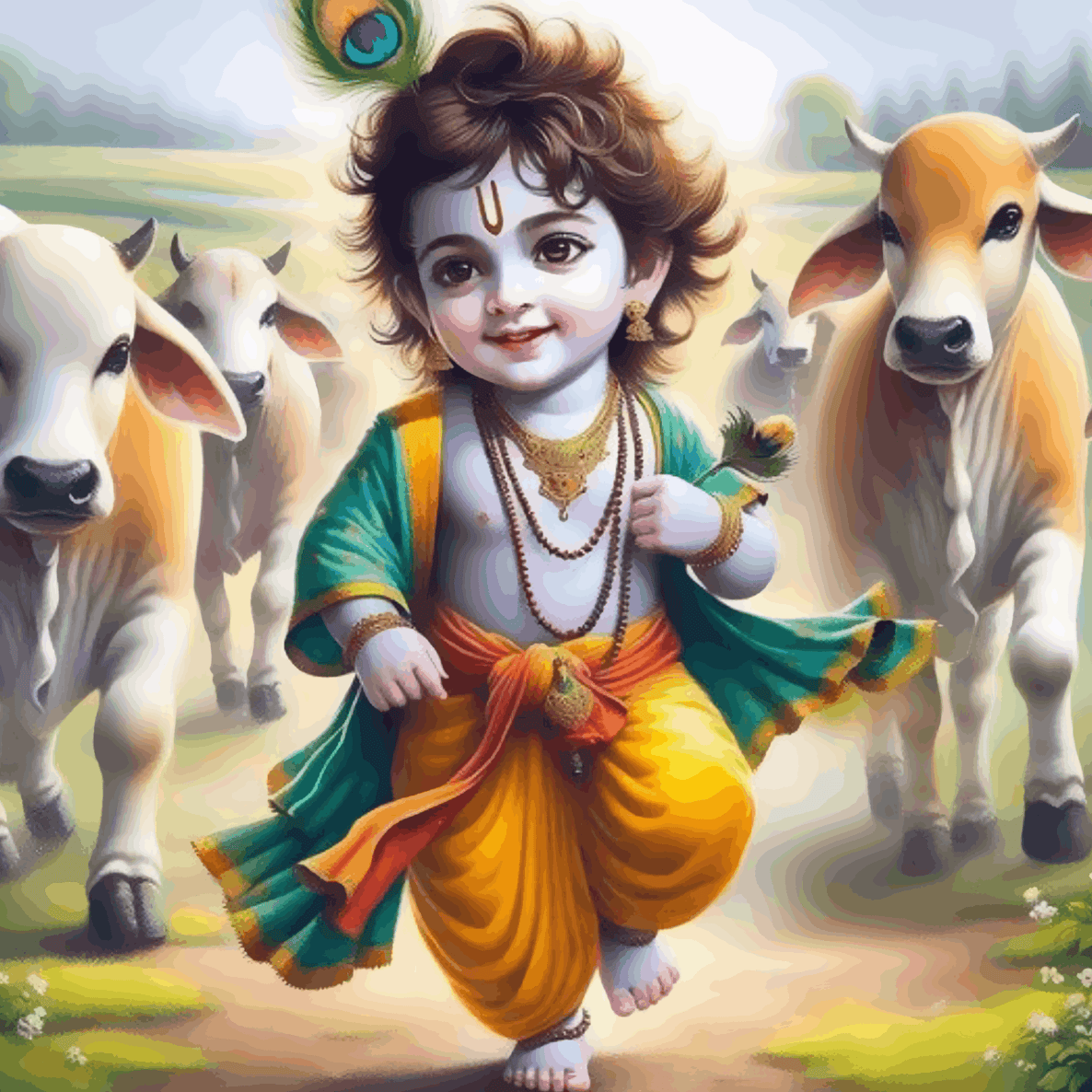 Bal Krishna playing with cows - Janmashtami
