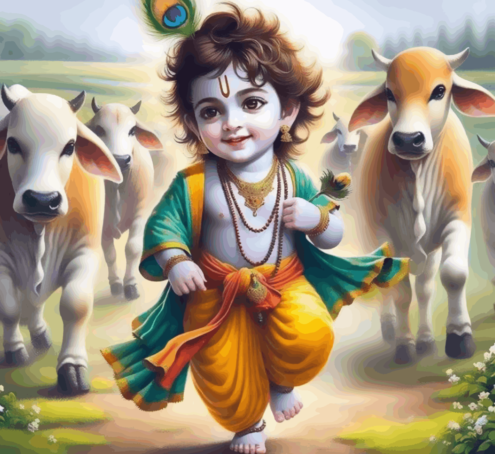 Bal Krishna playing with cows - Janmashtami