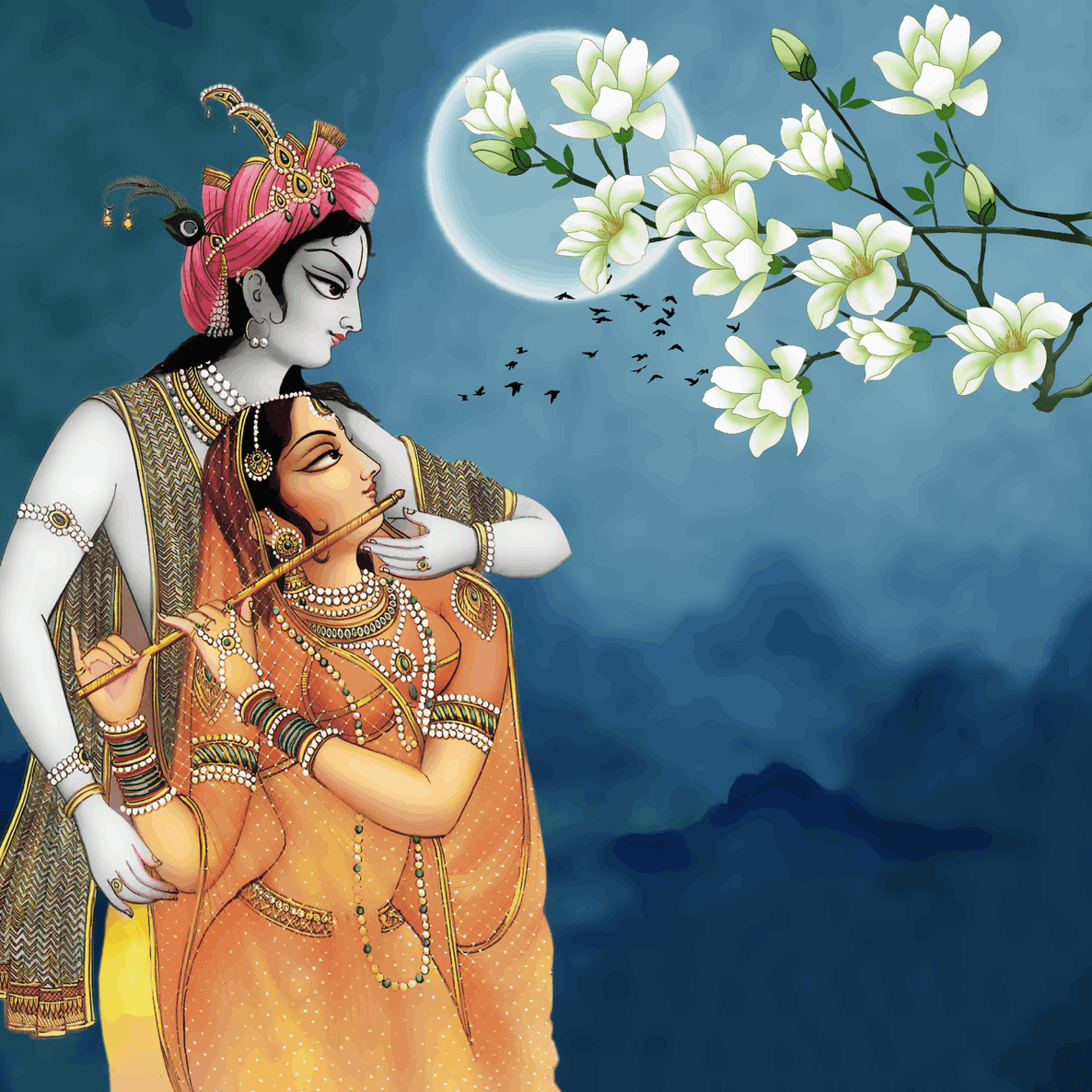 Radha Krishna under starry night- Janmasthami