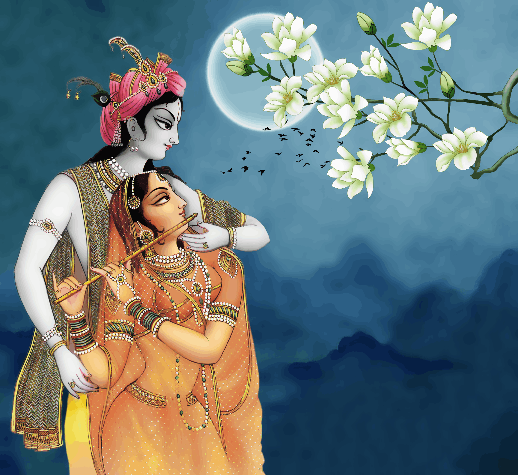 Radha Krishna under starry night- Janmasthami