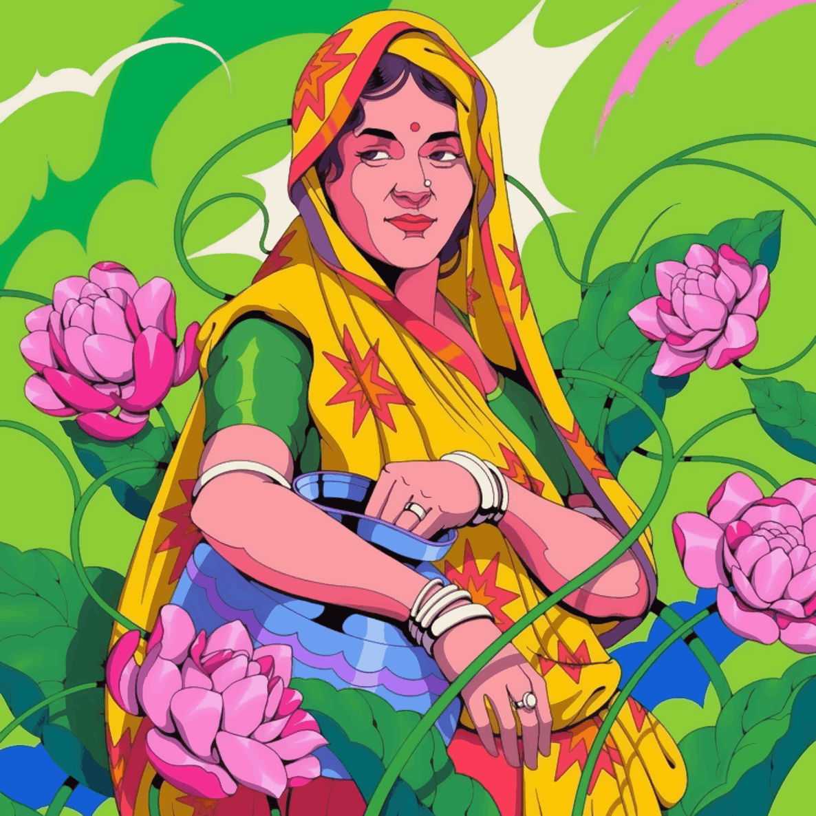 Indian Lady with Lotus