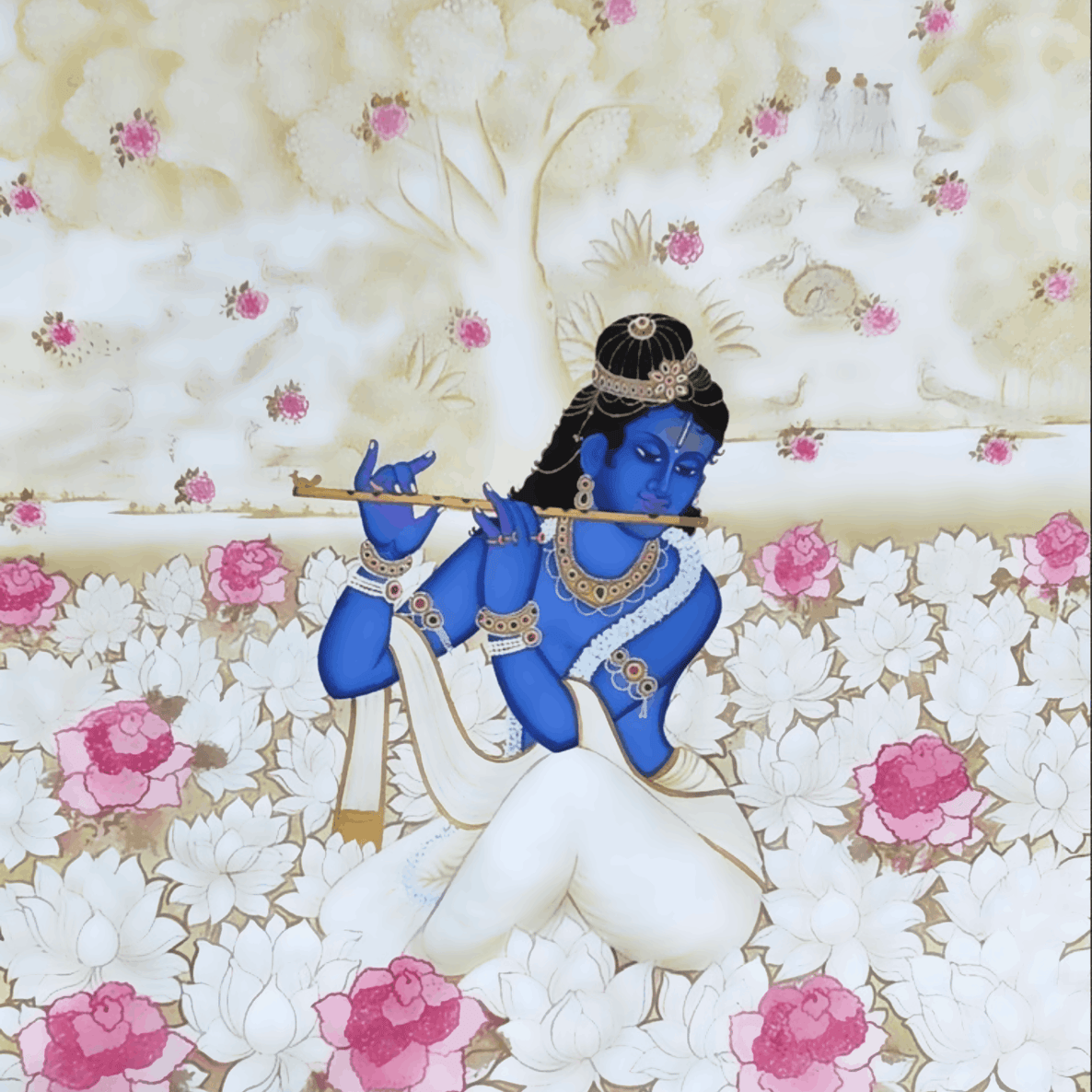 Shree Krishna with pink flower