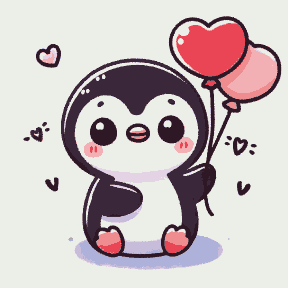 Penguin with Heart Balloons - Valentine Special