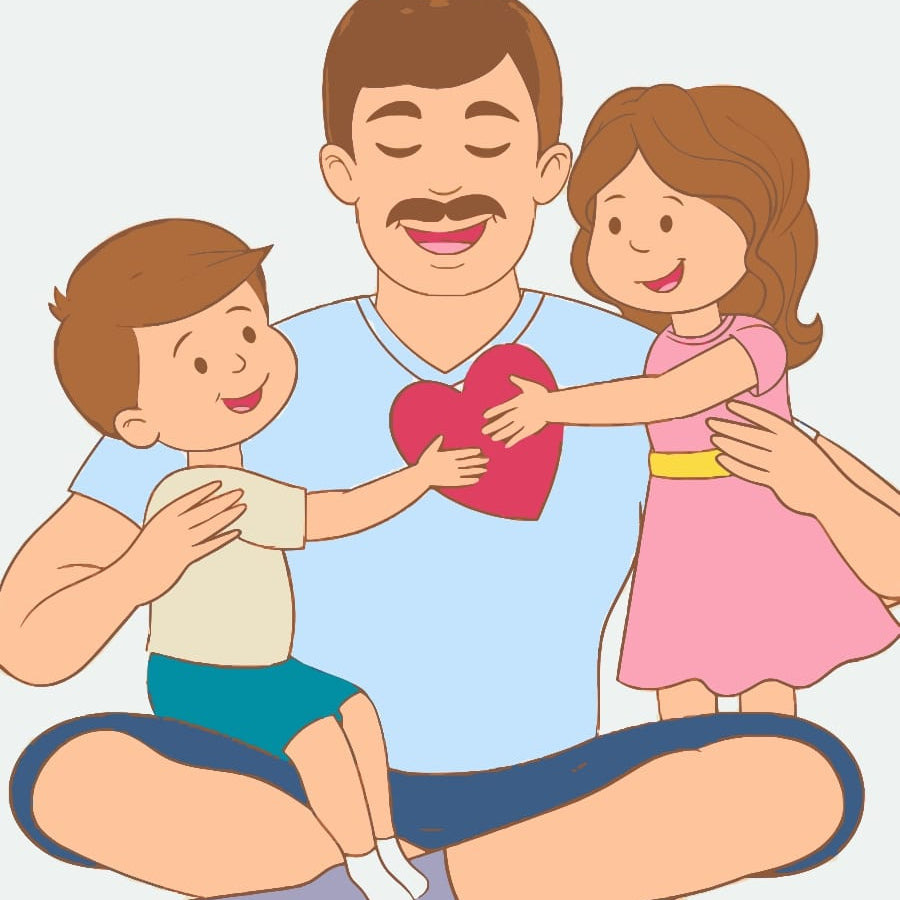 Father's Day- Father and Kids- Red Heart