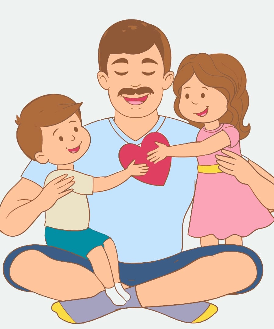 Father's Day- Father and Kids- Red Heart