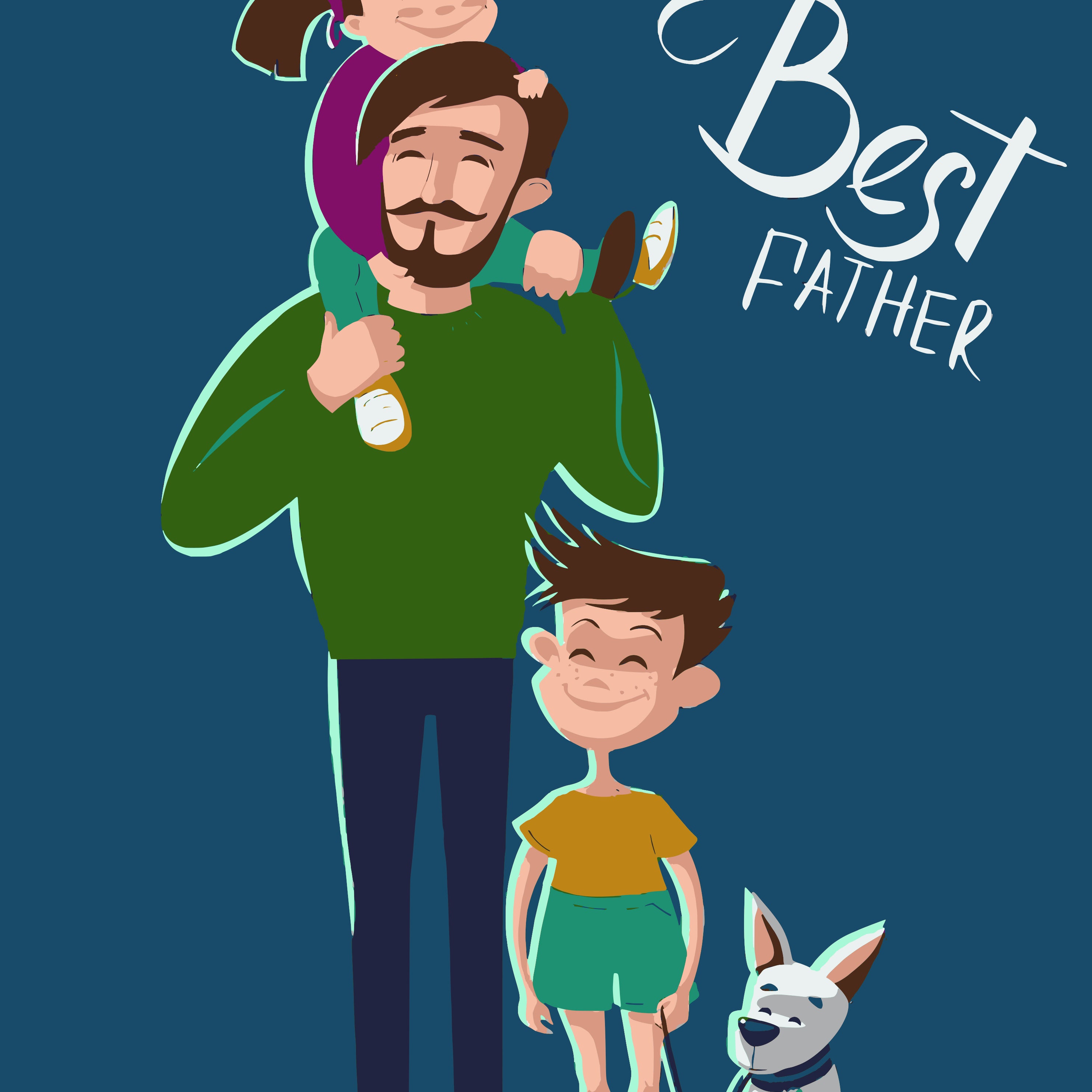 Father's Day- Father, Kids and Dog- Best Father