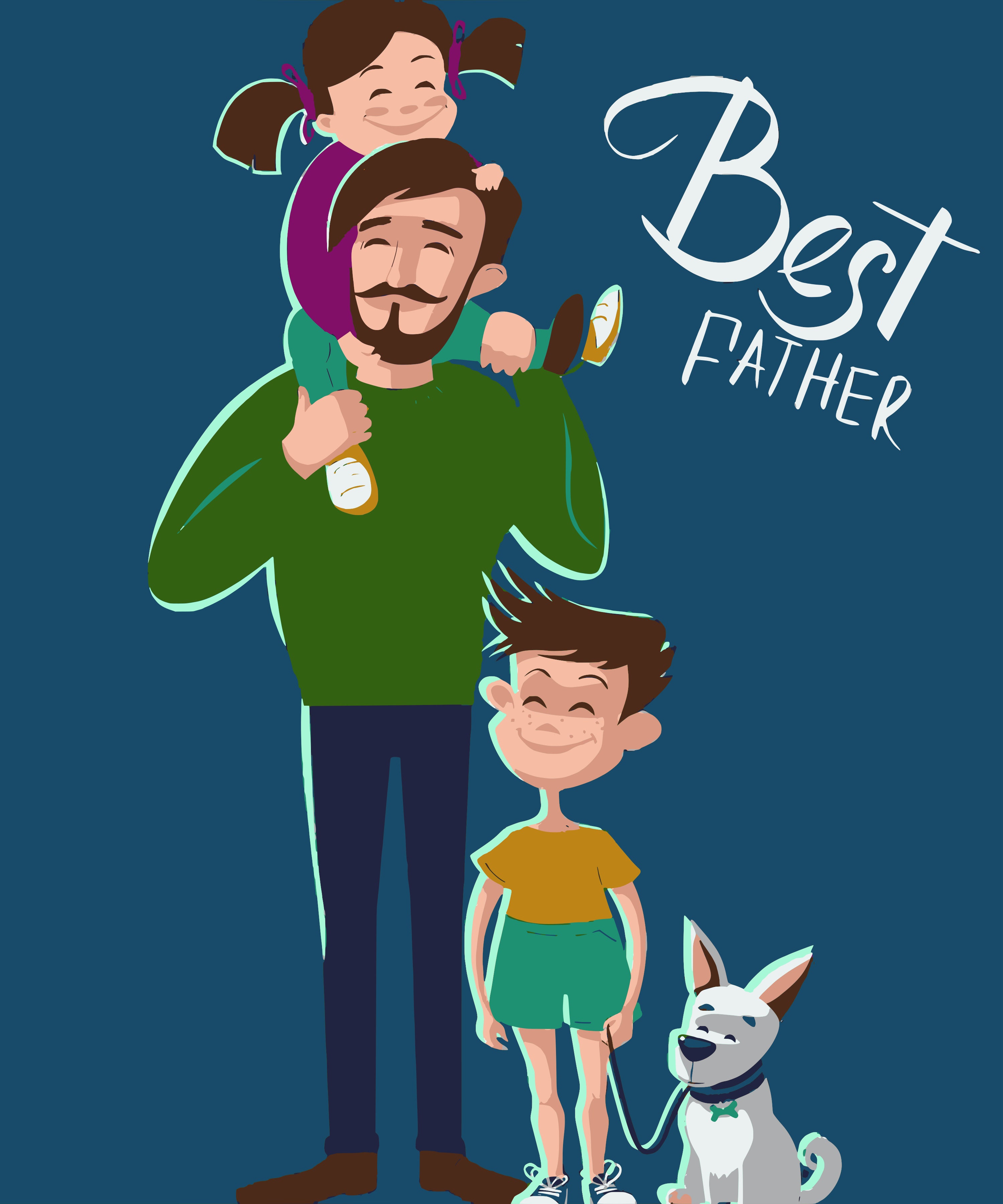 Father's Day- Father, Kids and Dog- Best Father