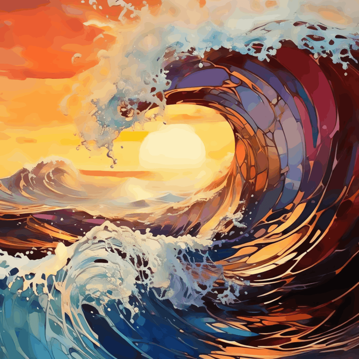 Sunset Sea Wave Abstract