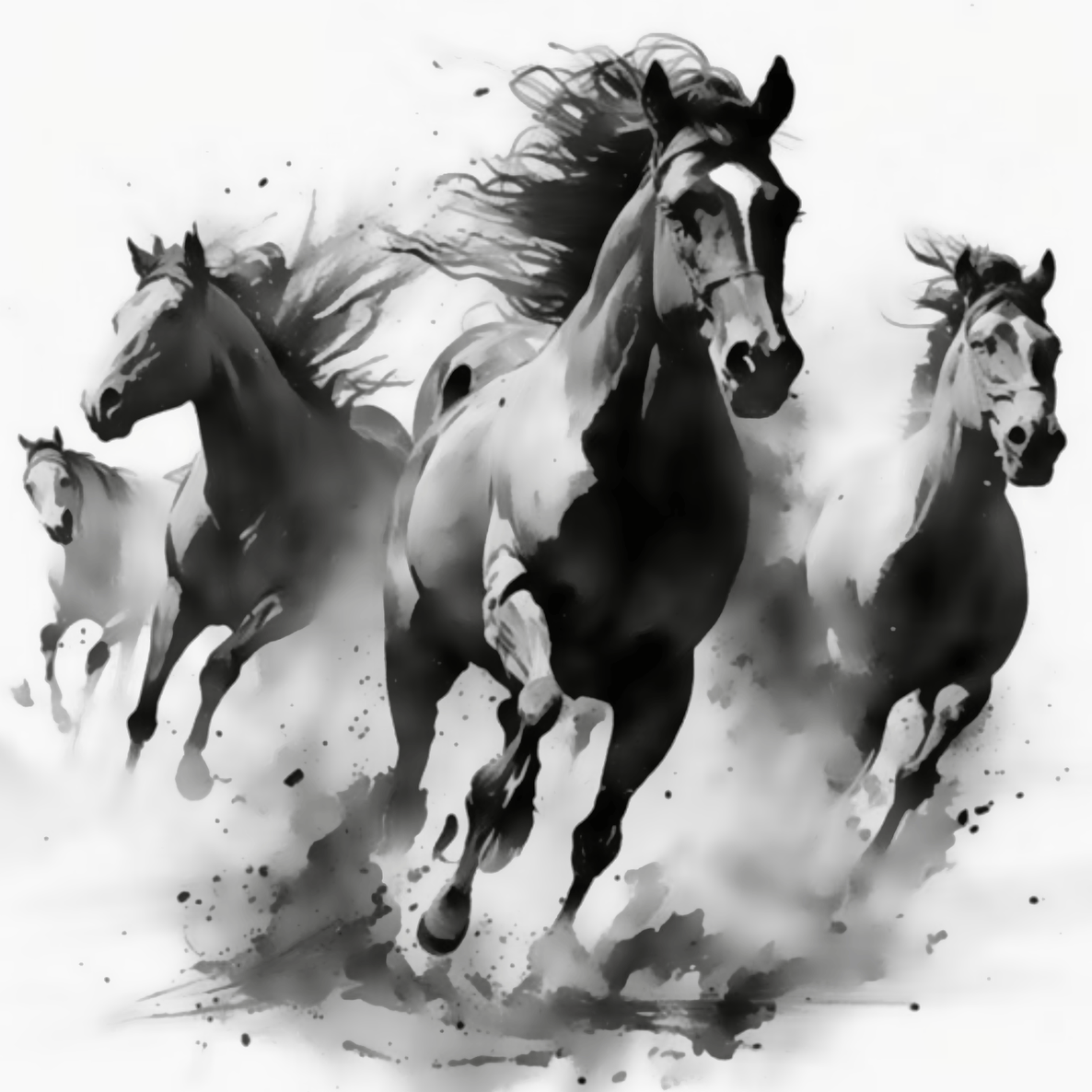 Group of Black Horse Monochrome