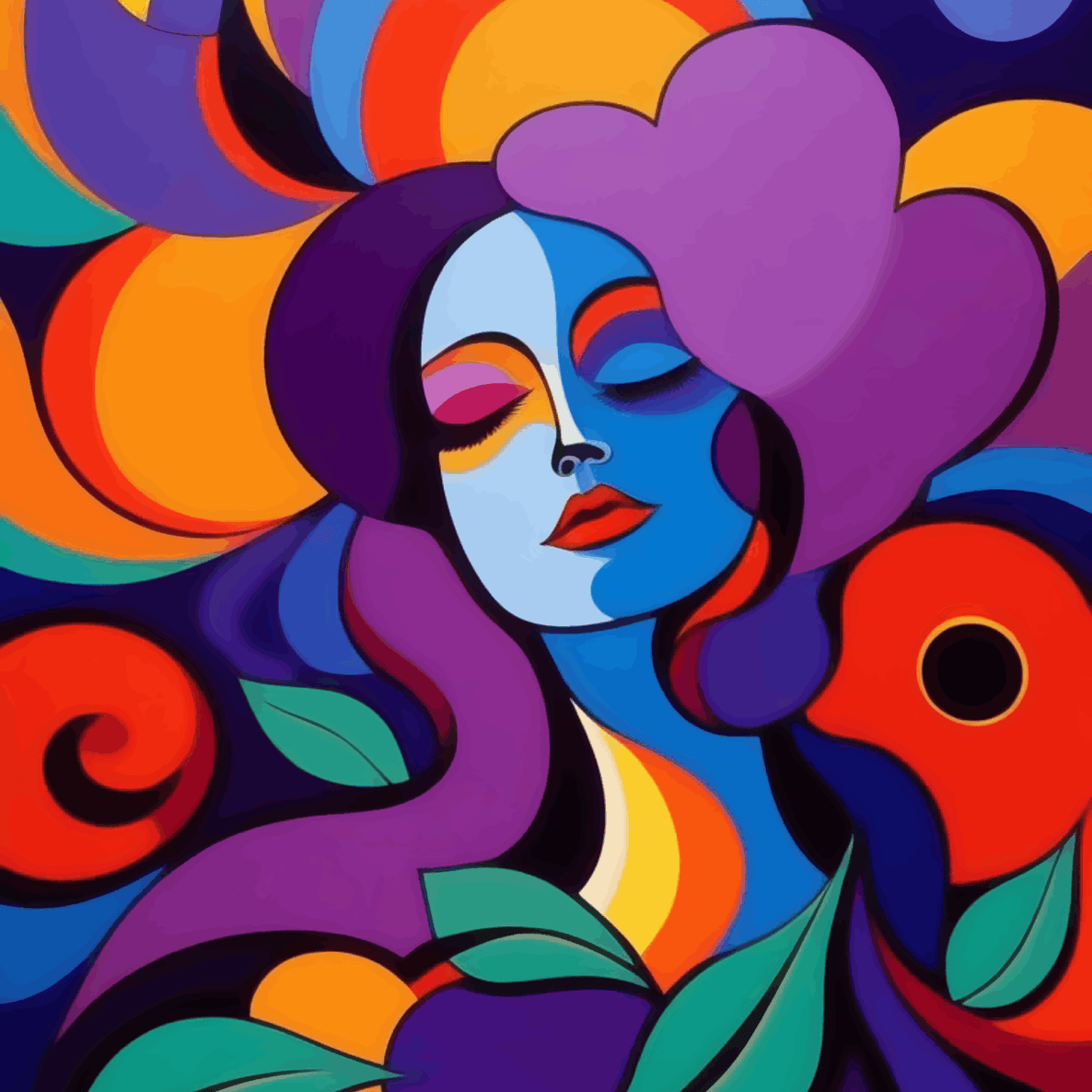 A Lady with Flowers around