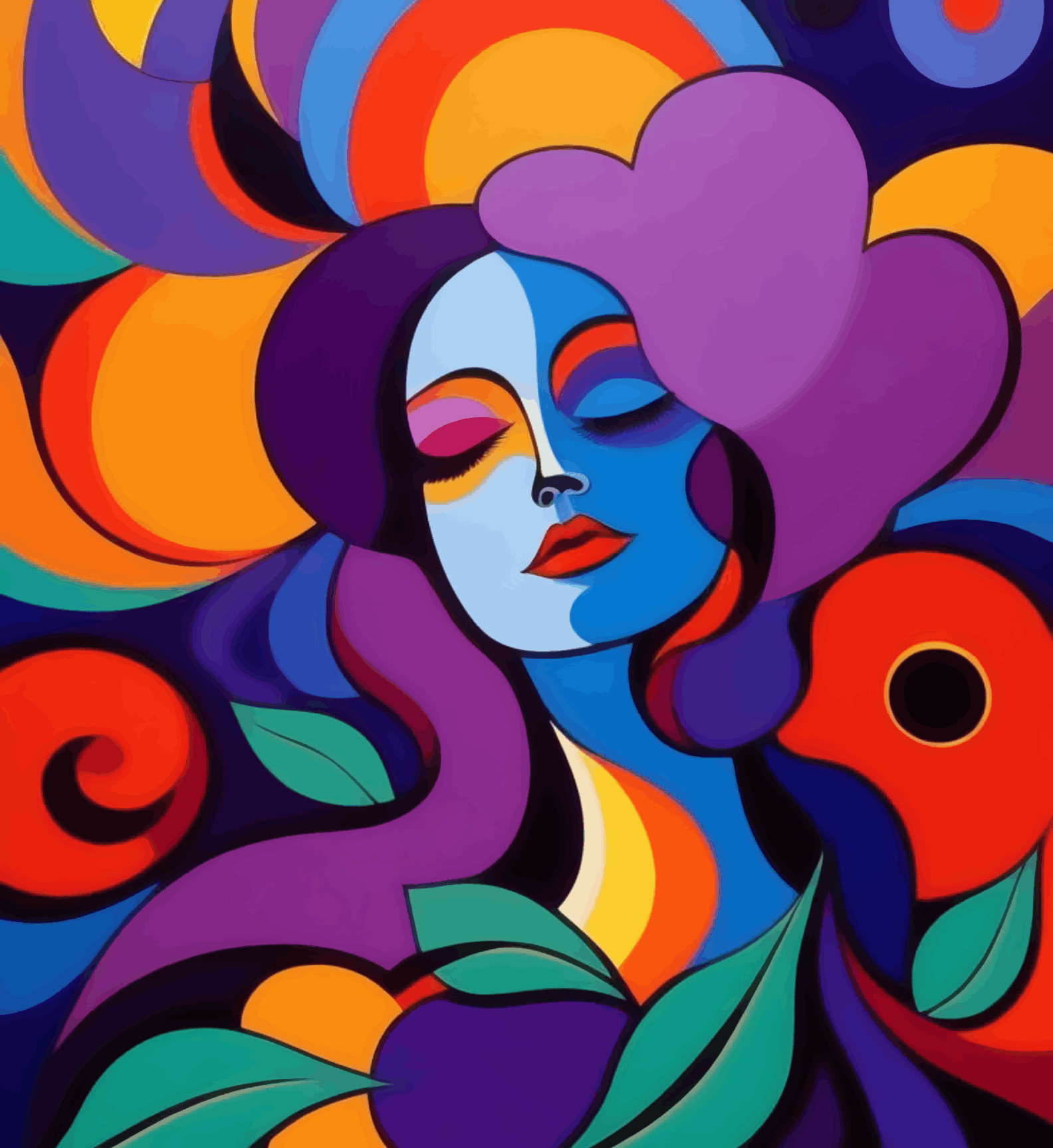 A Lady with Flowers around