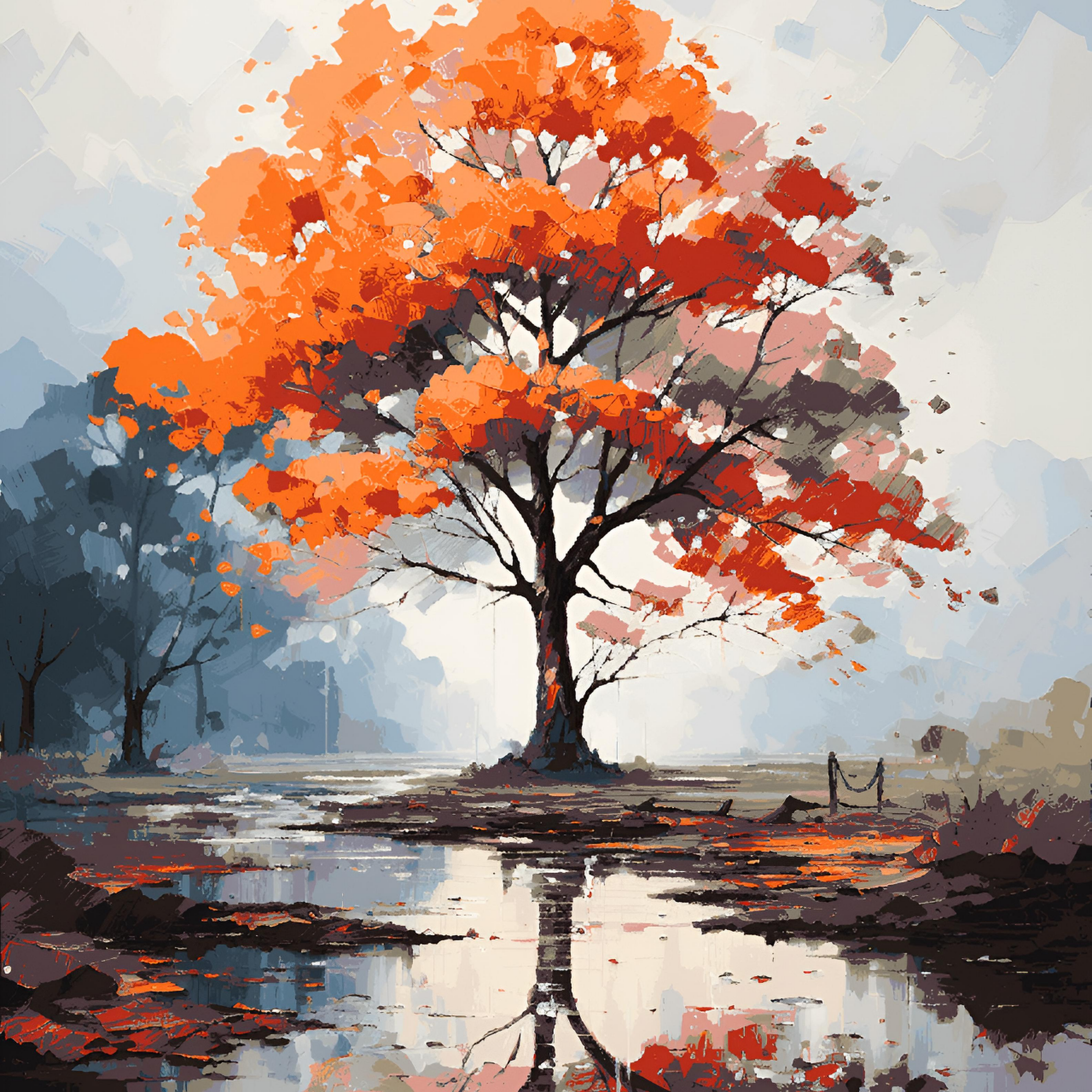 Orange Tree Between Lake