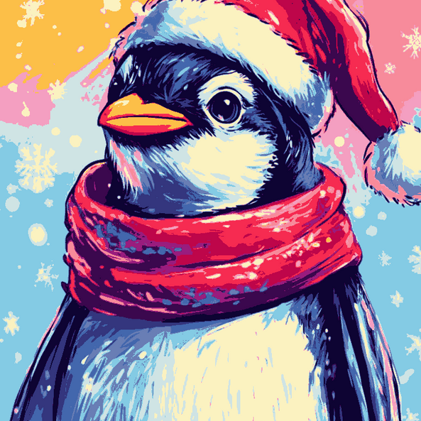 Festive Penguin with Santa Hat