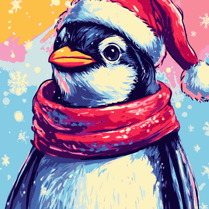 Festive Penguin with Santa Hat