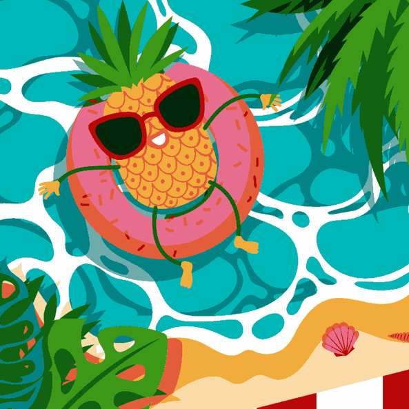 Pineapple Chilling on Beach